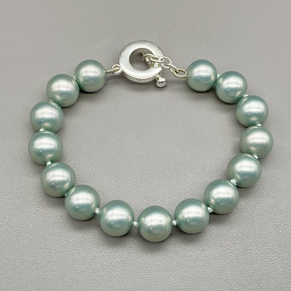 Vintage Carolee Bracelet Aqua Imitation Pearl Beaded Silver Tone Toggle Clasp